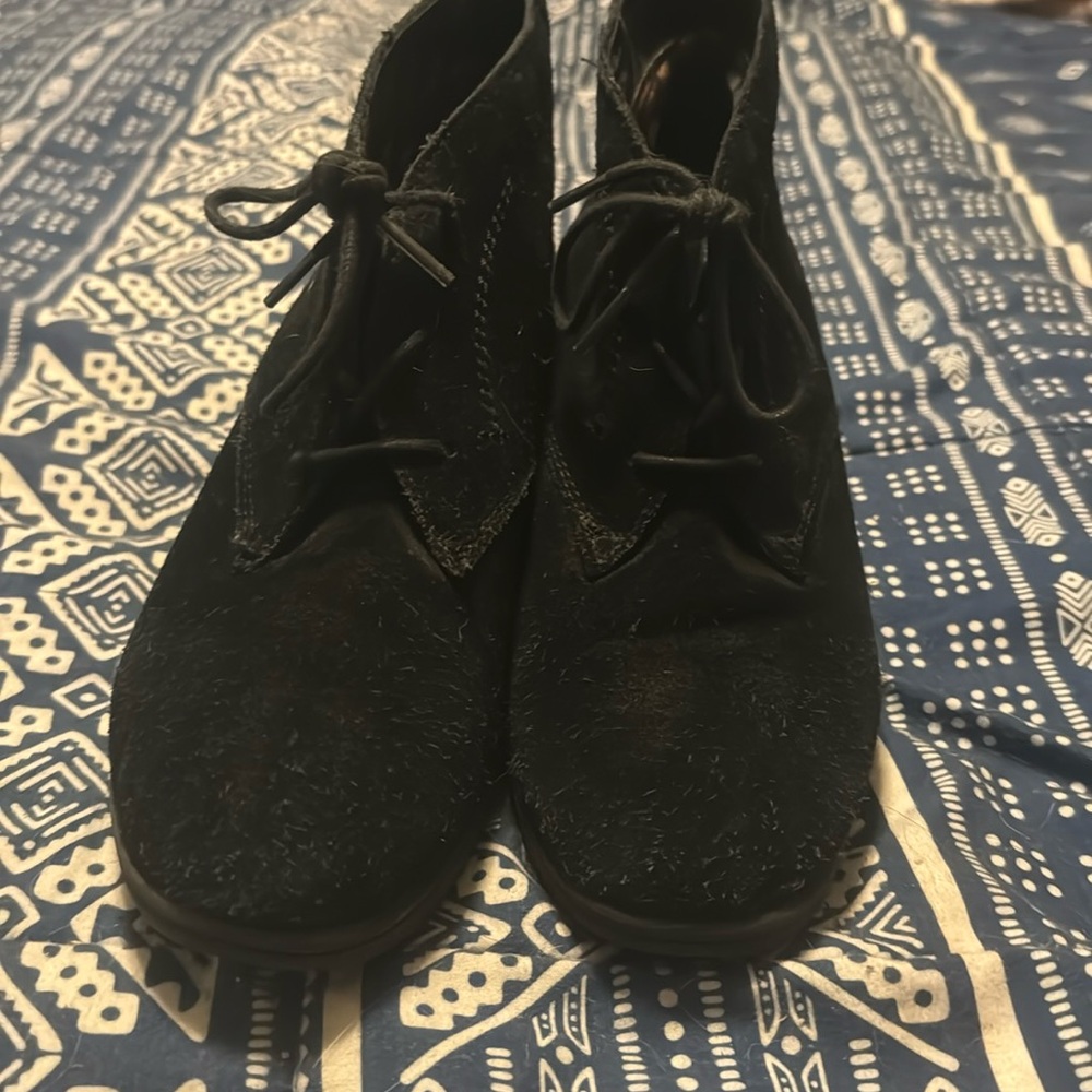Black suede wedge booties